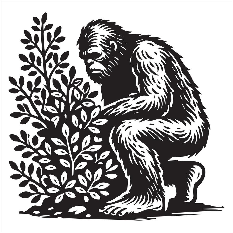 Bigfoot Hiding in the Bushes - Wilderness Encounter vector