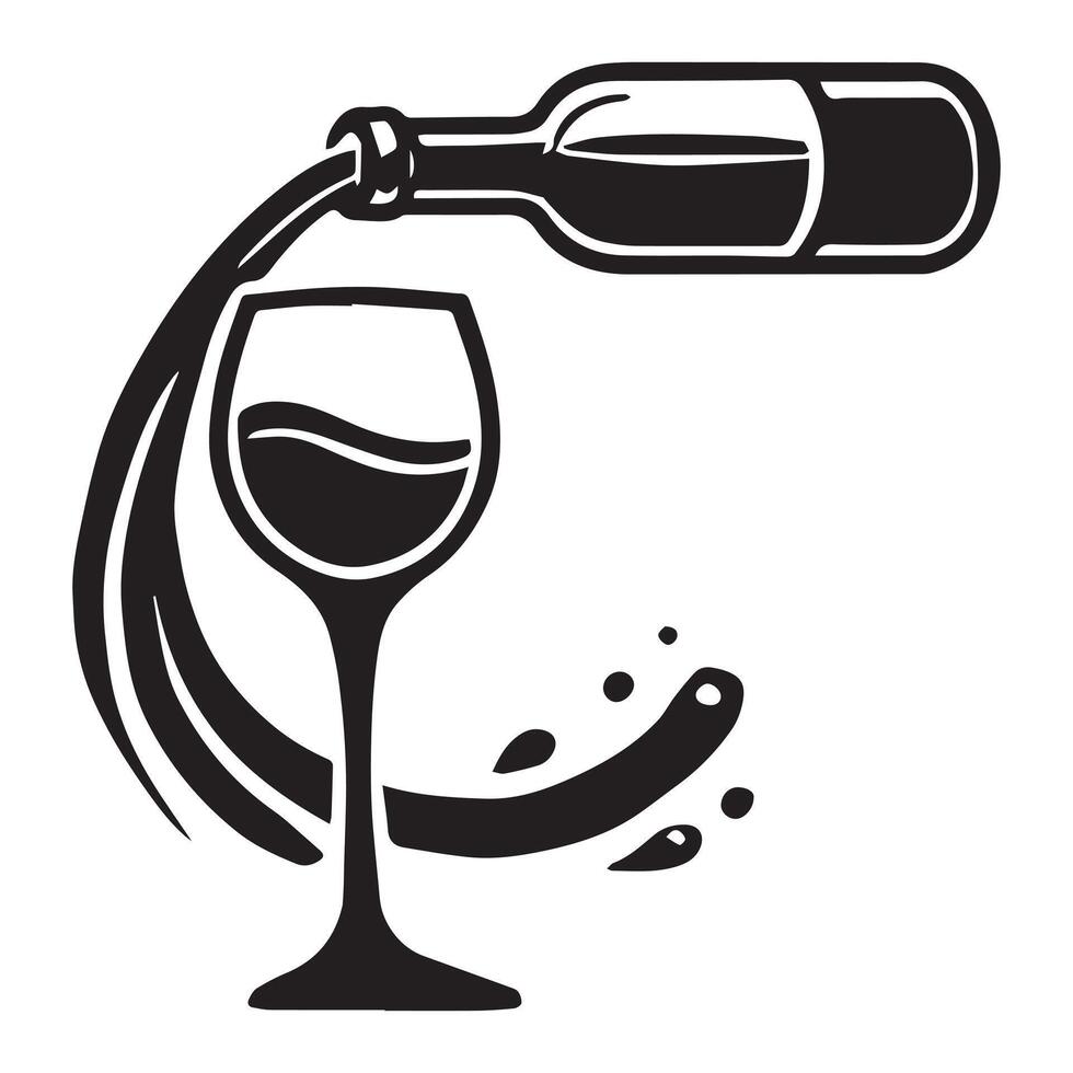 Wine Bottle Pouring into Glass Silhouette vector