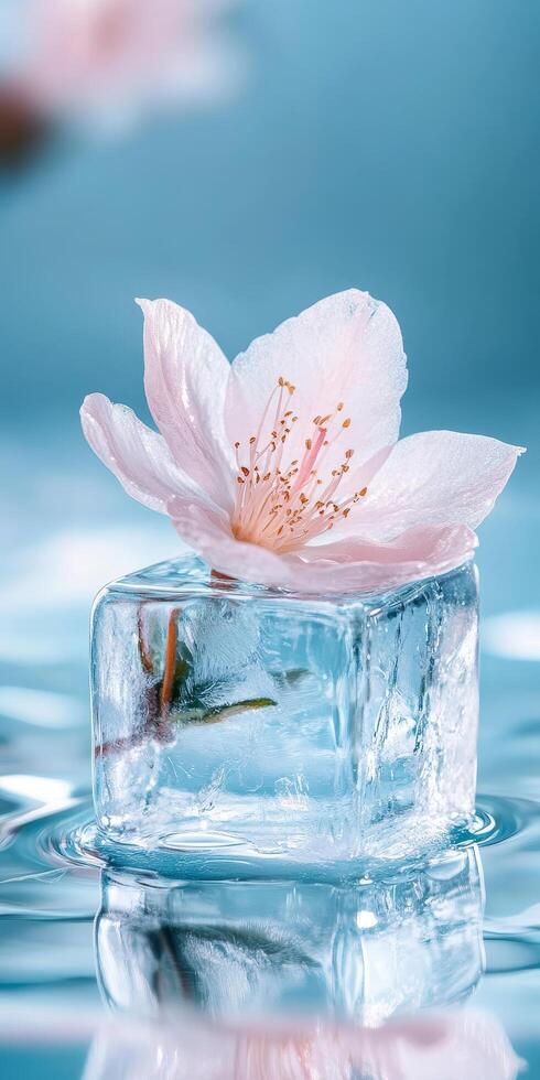 Delicate Blossom Frozen in Time Cherry Blossom on Ice Cube Art photo