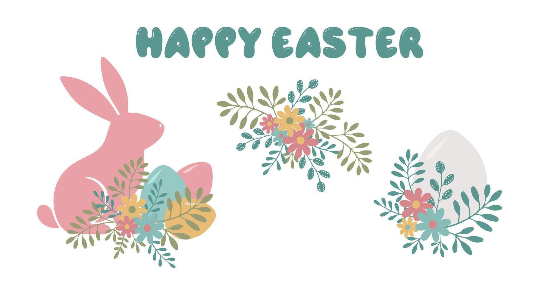 Floral compositions Easter Bunny and Eggs vector