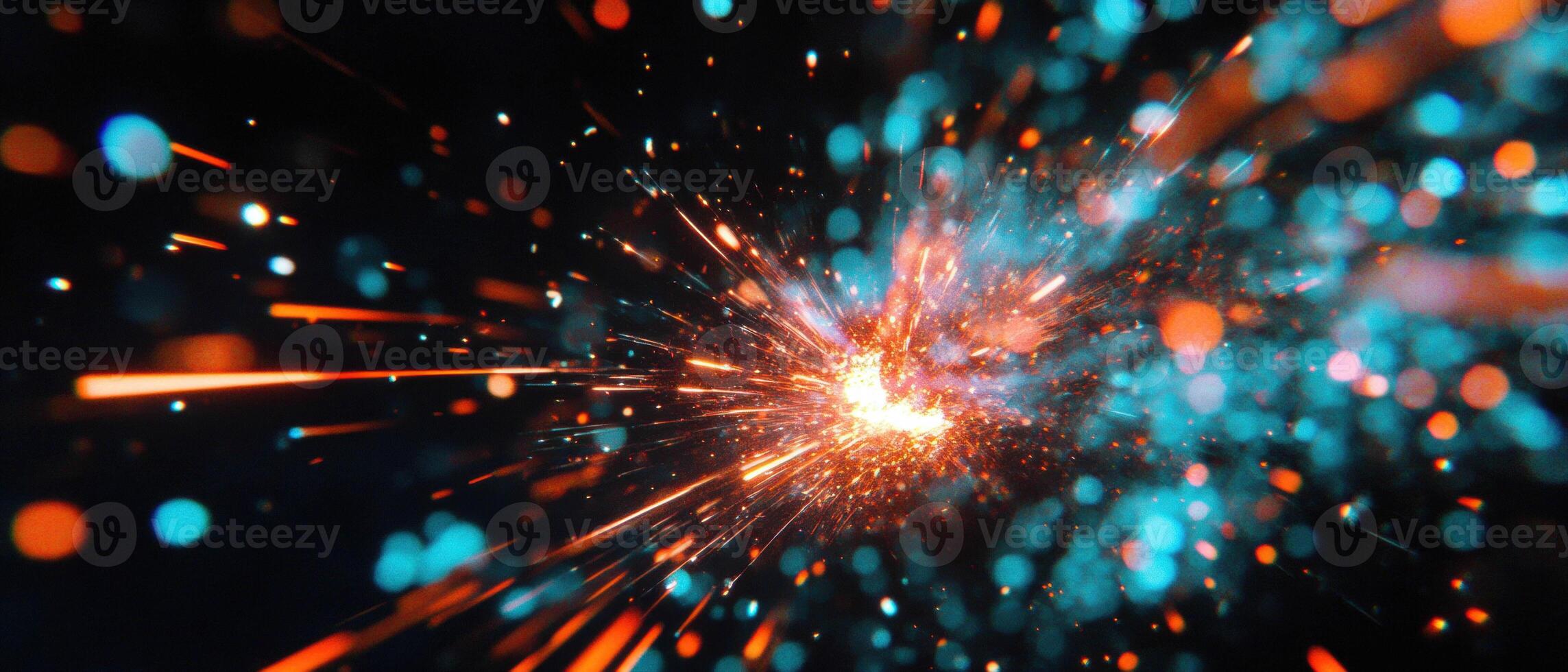 Grinding sparks illuminate a dark backdrop during metalworking activity photo