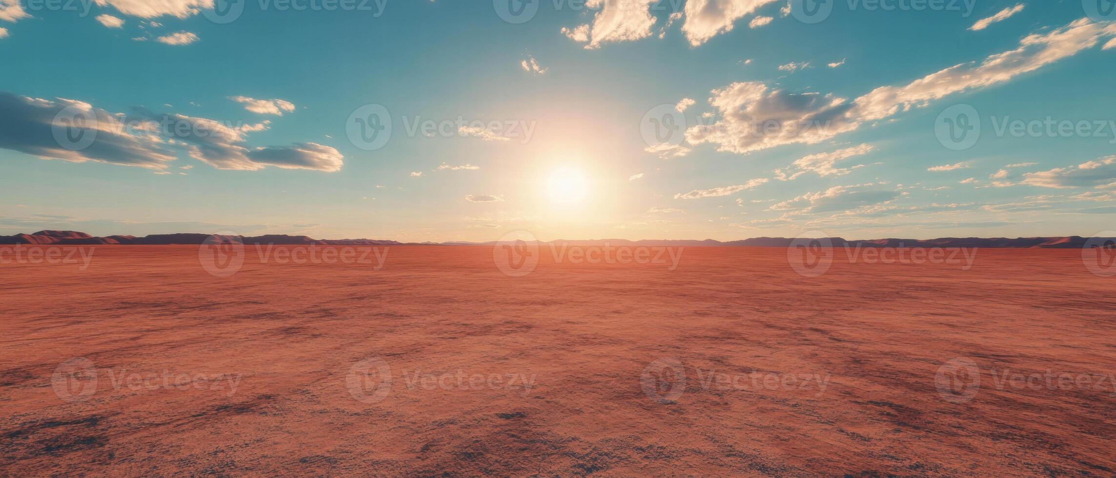 Shimmering desert mirage under a blazing sun in a barren landscape photo