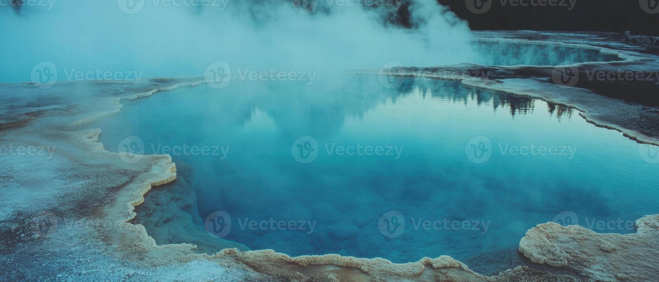 Relaxing in natural geothermal hot springs with steaming water and picturesque surroundings photo