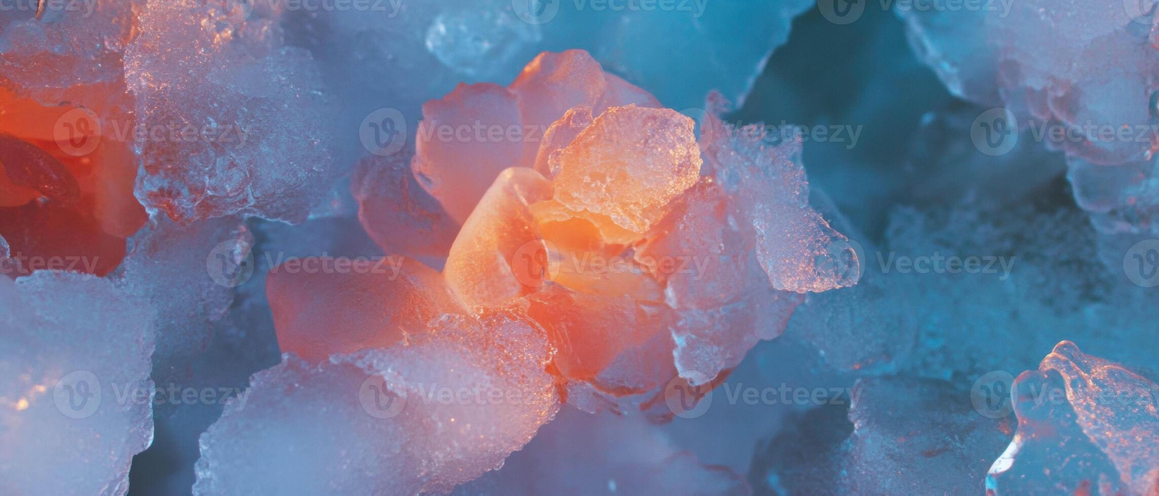 Frozen flowers encased in ice showcase intricate natural beauty and vibrant colors photo