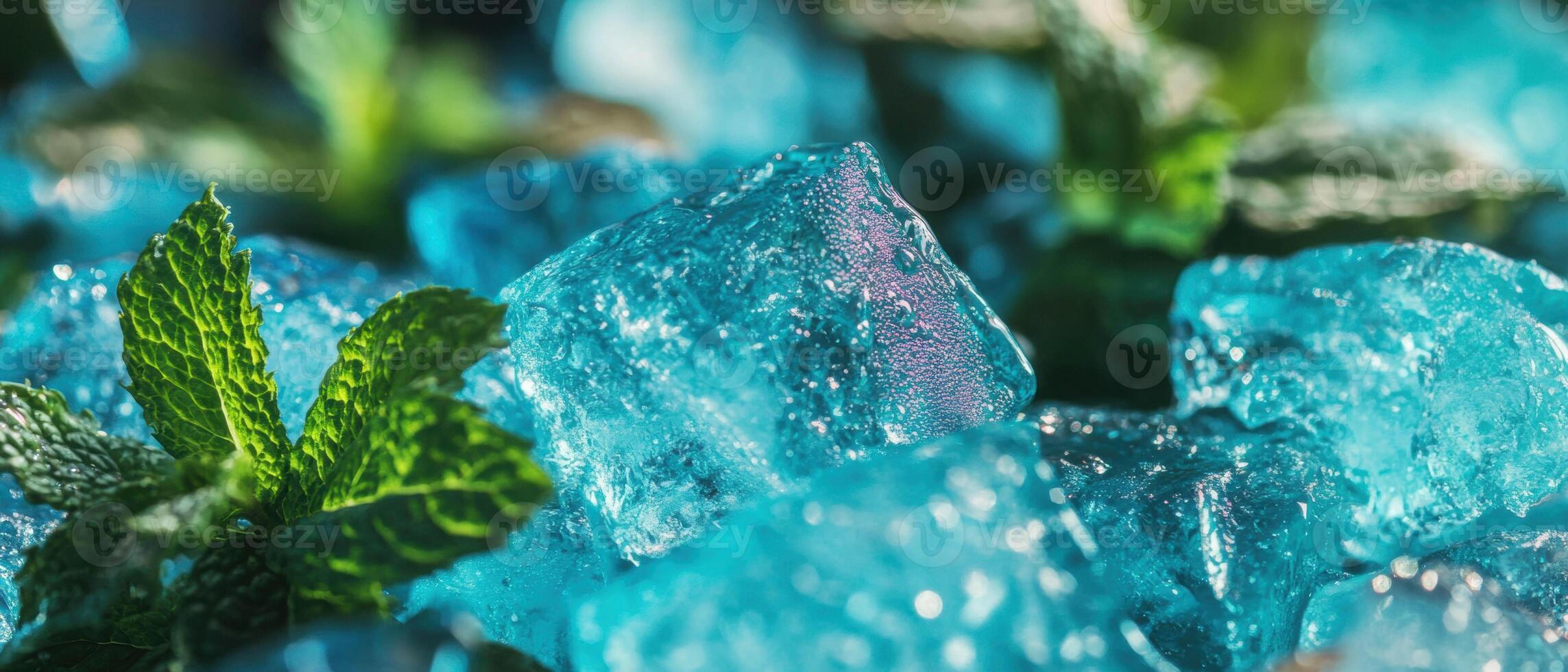 Refreshing beverage with ice and mint sprigs creating a cool aromatic experience photo
