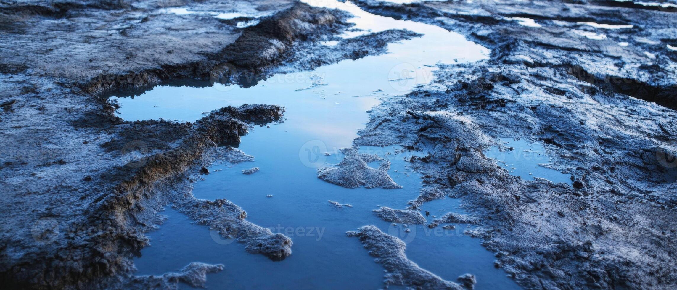 Bubbling mud volcanoes in the Azerbaijani mountains create a unique geological landscape photo