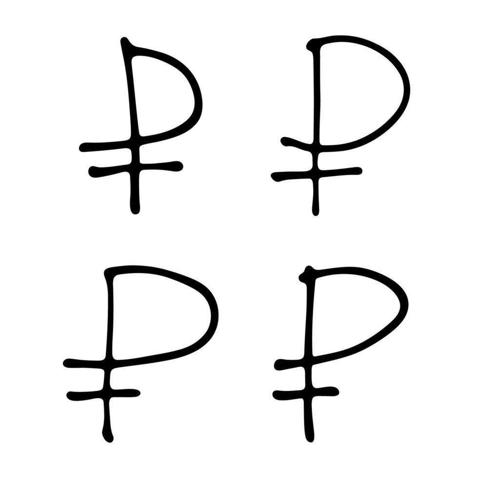 Hand drawn russian ruble set Brush stroke doodle Single element for design 4 vector