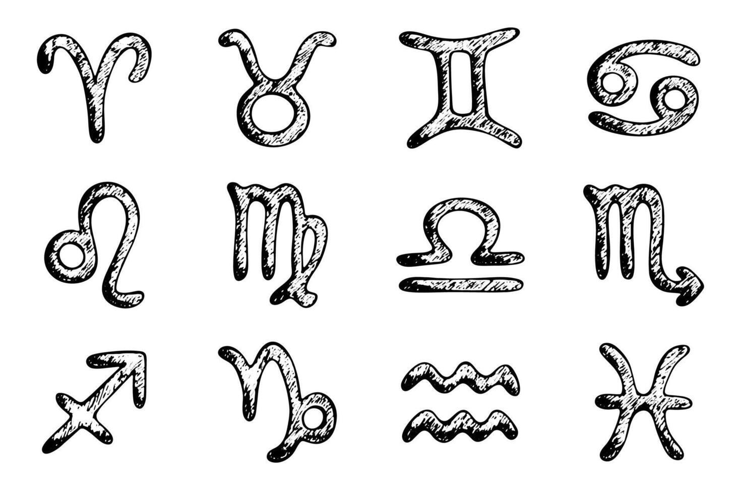Hand drawn zodiac signs Esoteric symbol doodle set Astrology clipart Elements for design 4 vector