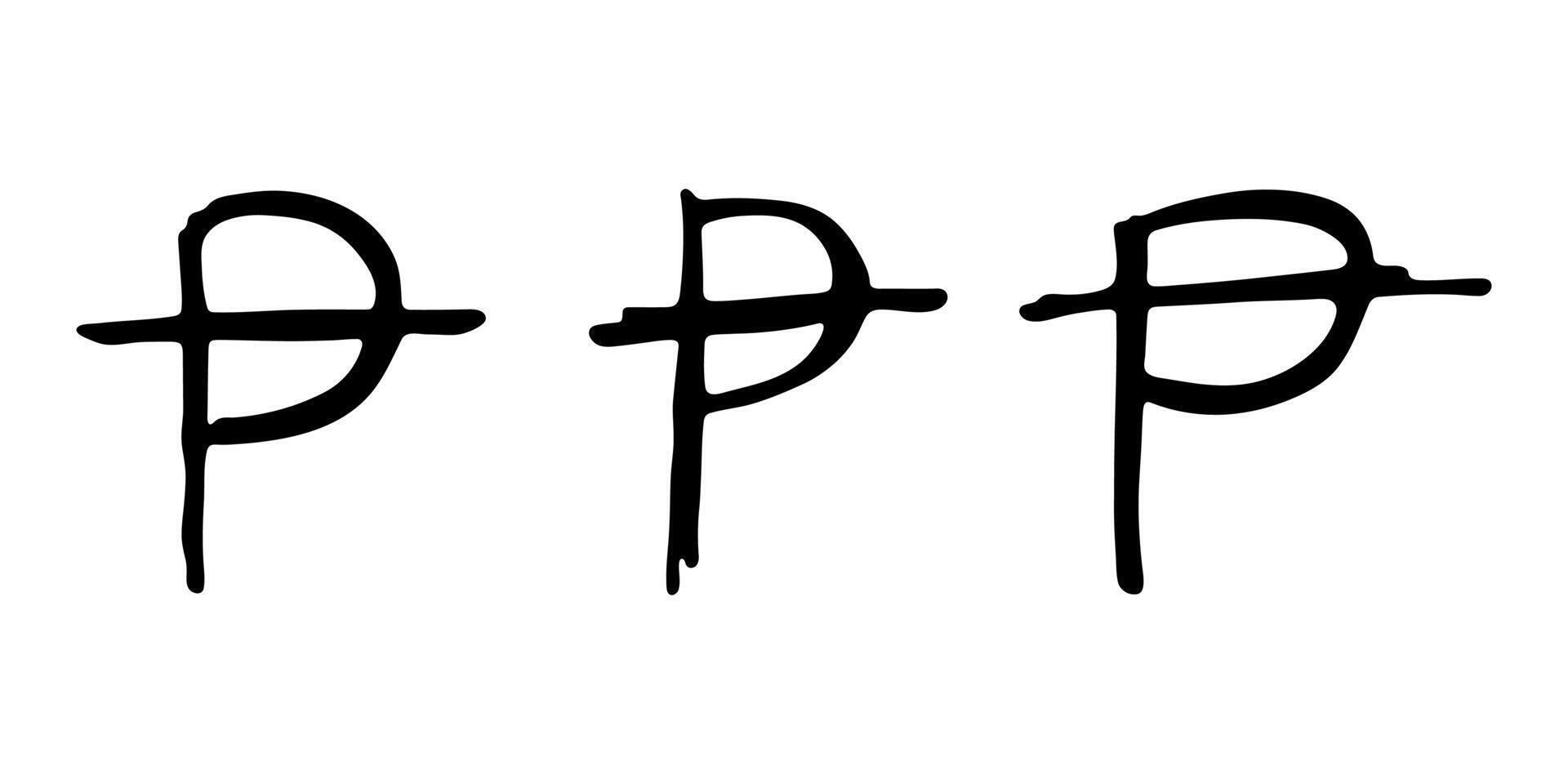 Hand drawn peseta currency symbol set Brush stroke doodle Single element for design 4 vector