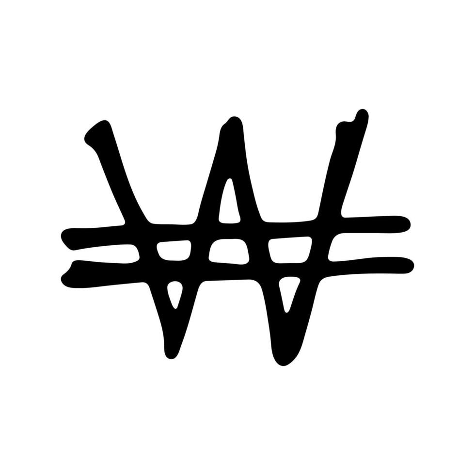 Hand drawn won currency symbol. Brush stroke doodle. Single element for design 4 vector