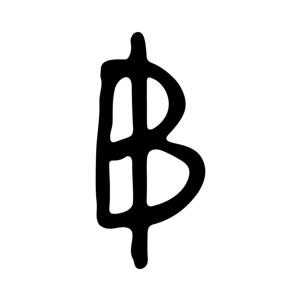 Hand drawn thai baht currency symbol. Brush stroke doodle. Single element for design 4 vector