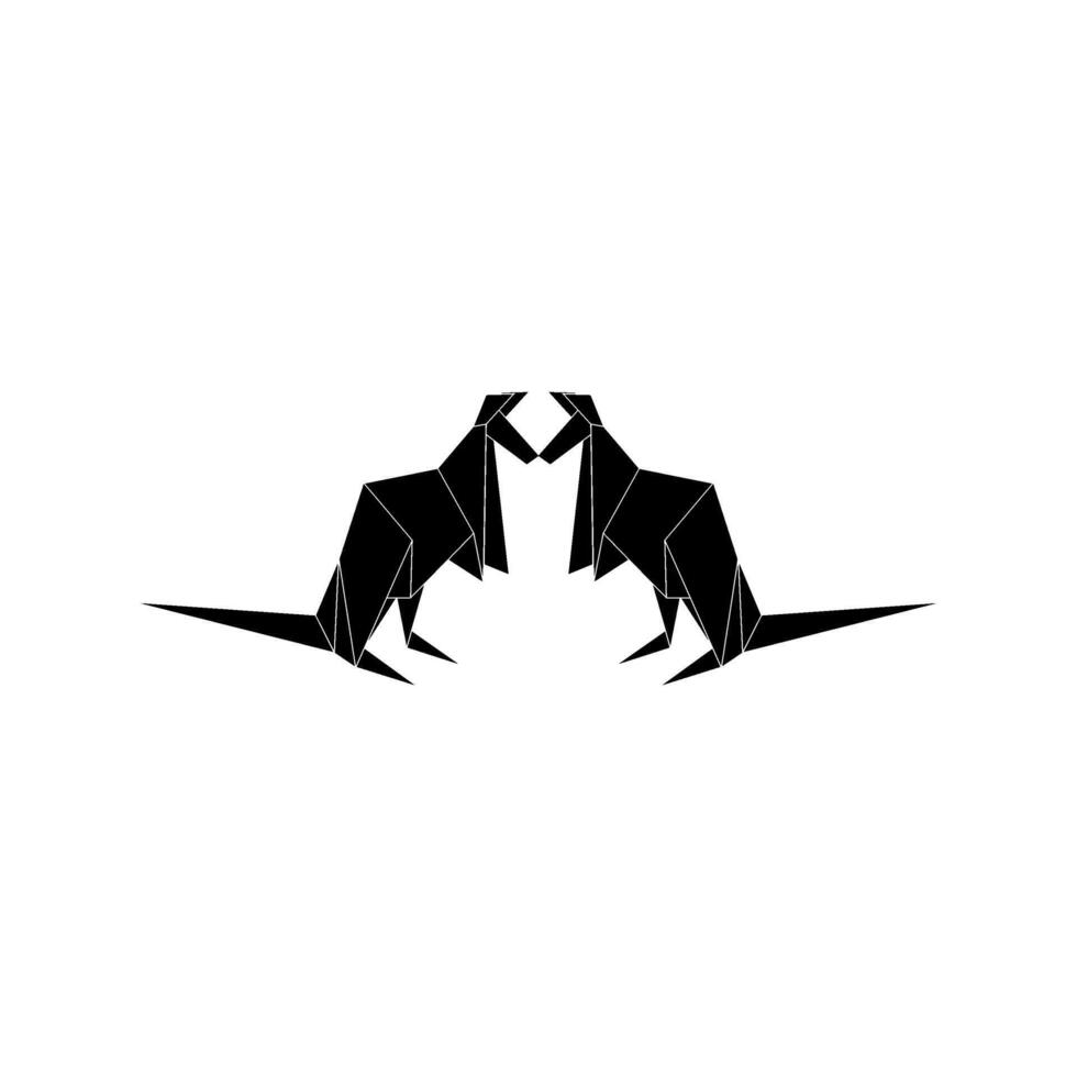 Pair Kangaroo Shape Inspired by Origami Form, can use for Logo, Pictogram, Animal Figure, Website, Apps, or Graphic Design Element. Black White and Flat vector