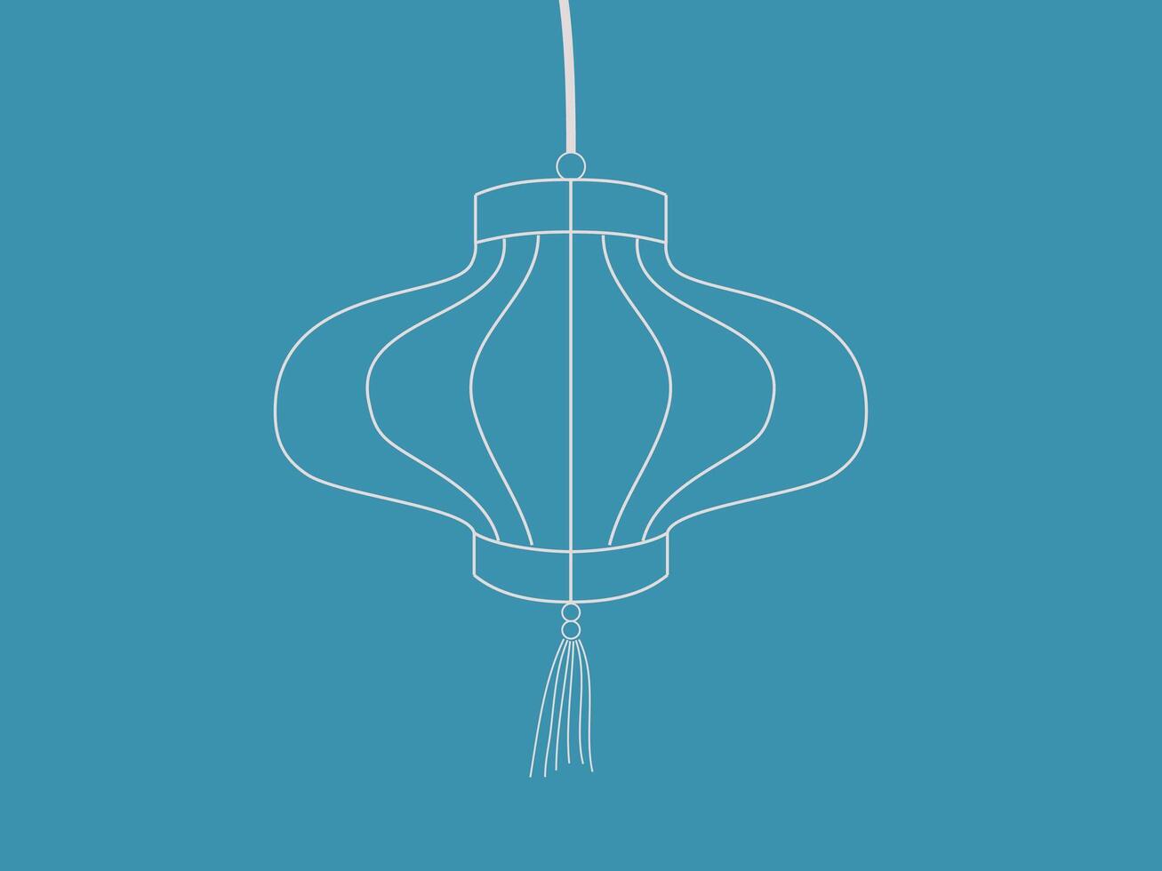 A white outline of a traditional Asian lantern with a tassel hanging from the bottom vector