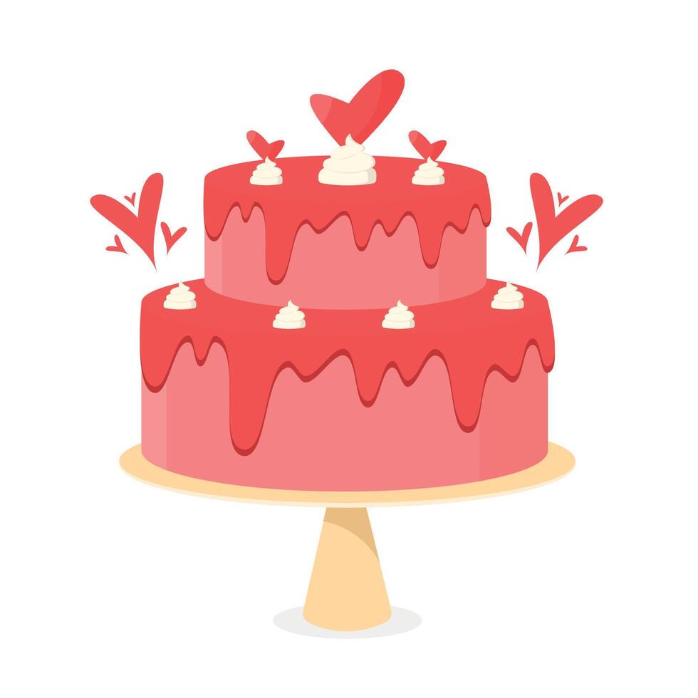 Wedding cake, Valentine's Day cake on a stand. Romance, love, passion, relationships. vector