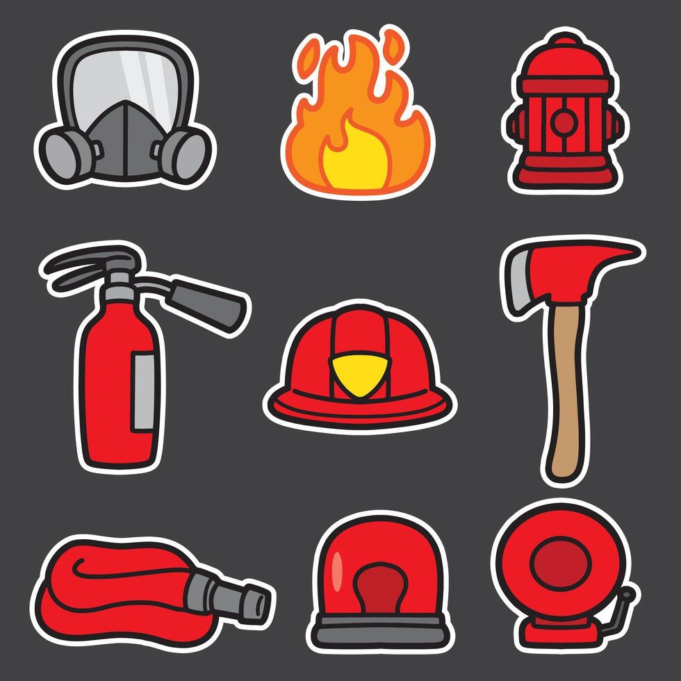 set of fire fighter good for sticker, element design, badge, printable, etc vector