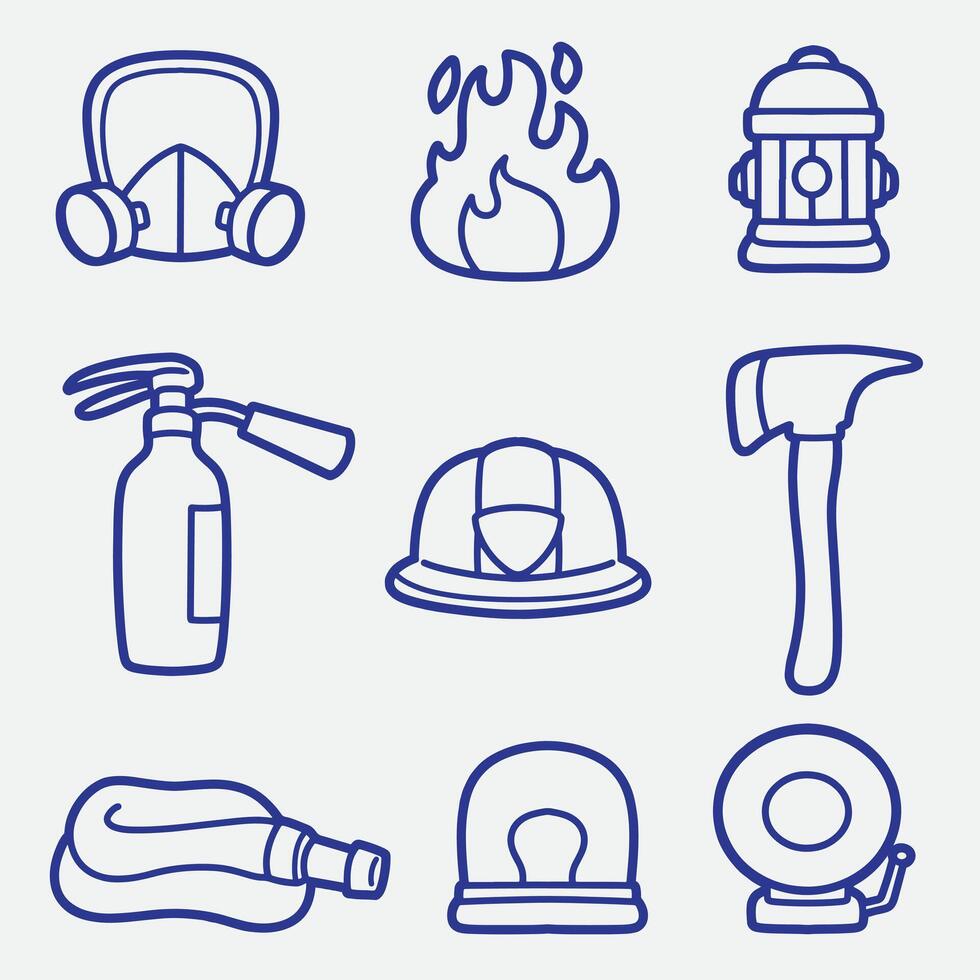 set of fire fighter with outline style, icon, symbol, element design, etc vector