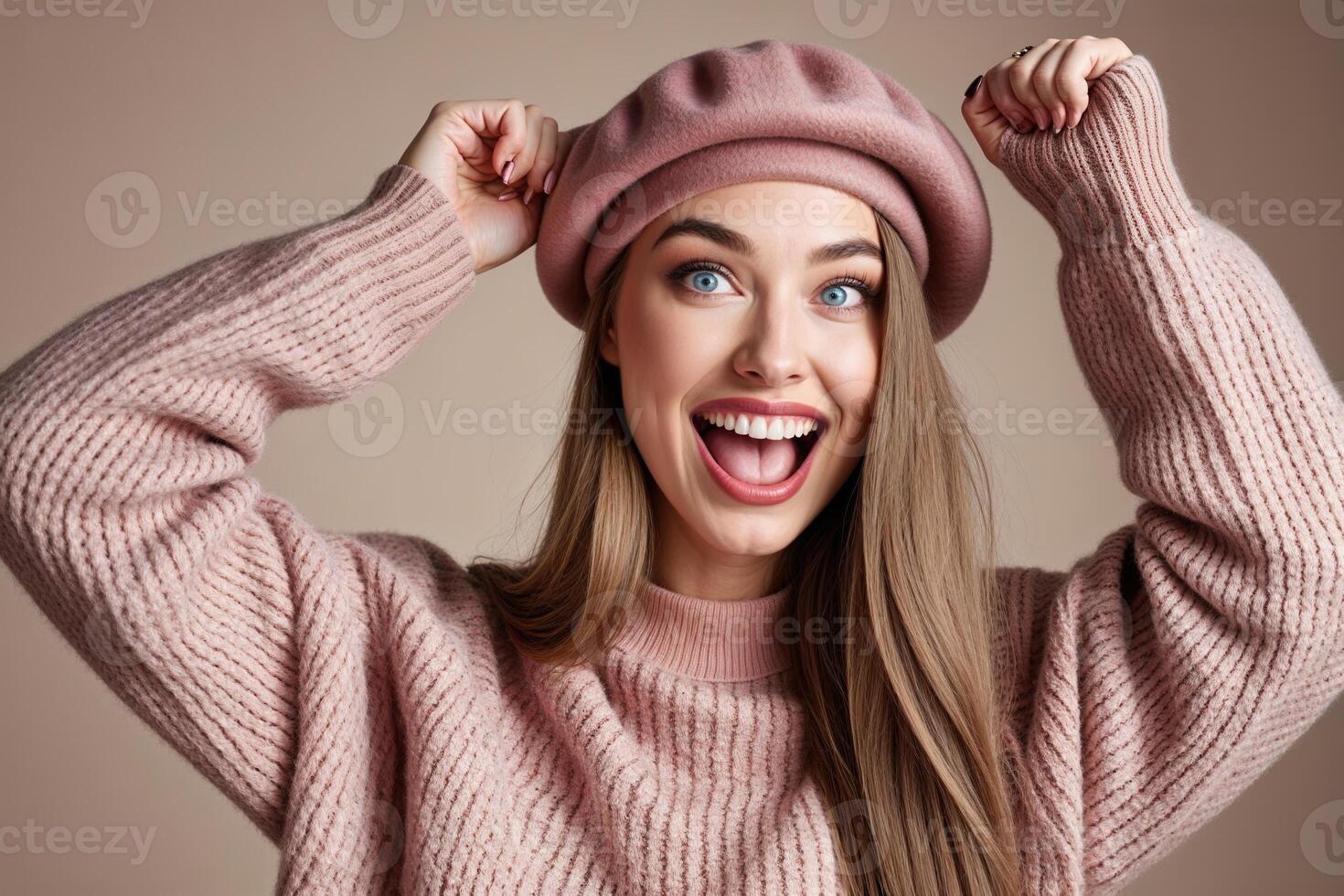 Portrait of Woman in Pink Sweater and Beret photo