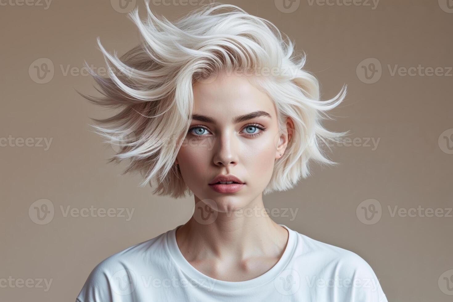Portrait of Woman with Platinum Blonde Short Hair photo