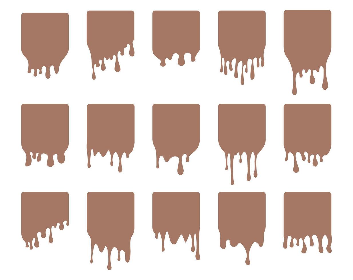 Set of drip square labels. Paint drip stickers. Brown paint liquid. Brown inkblot. Mocha Mousse vector