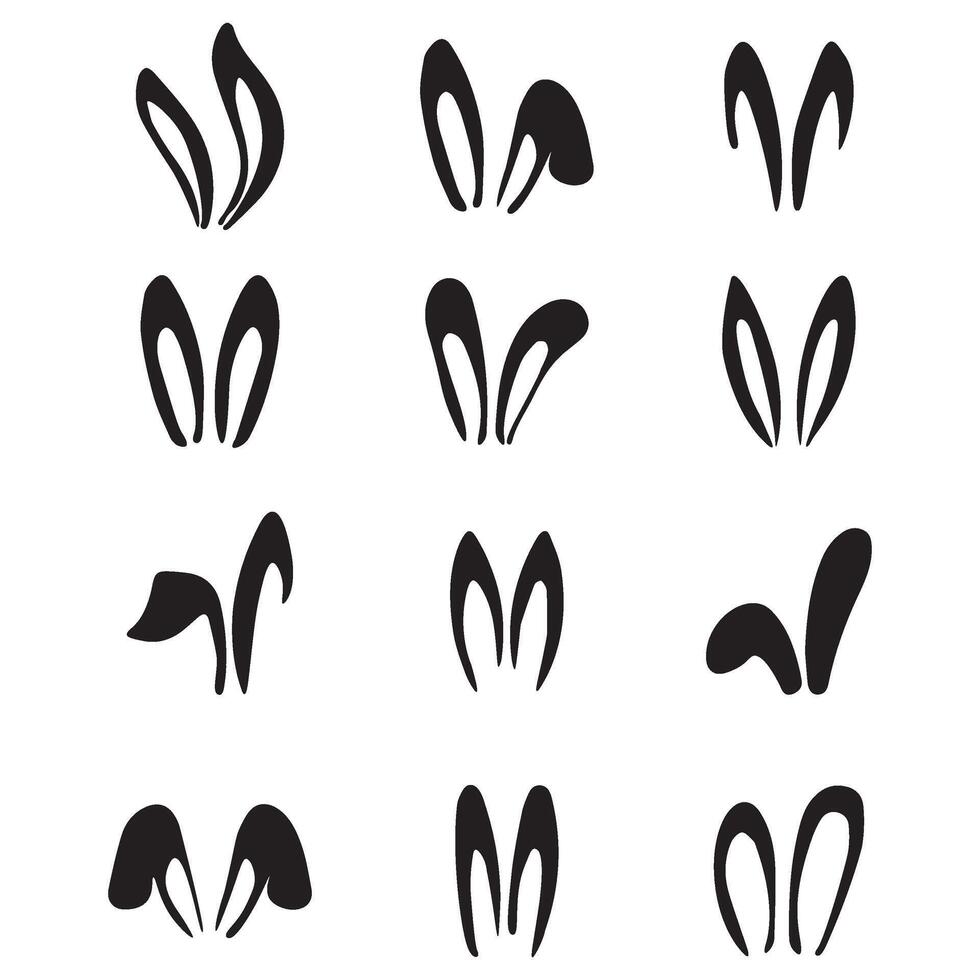 Cute Rabbit ears silhouettes set. Photo editor, booth, chat app black isolated cliparts vector