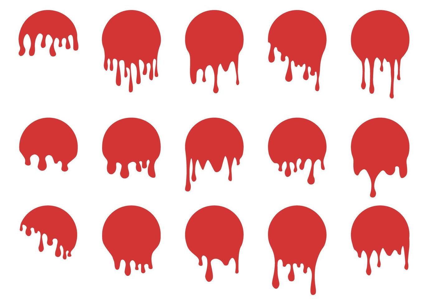 Set of blood drip circle labels. Paint drip stickers. Red paint liquid. Red inkblot. Blood stains vector