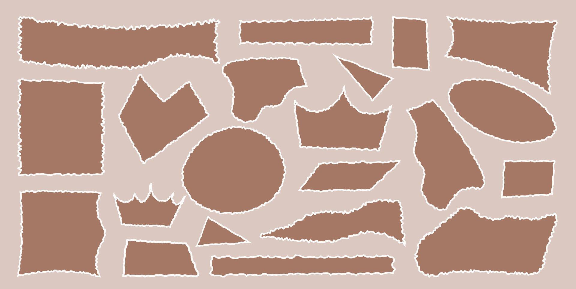 Set of torn empty pieces paper sheets with jagged edges. Scraps of paper. Shredded material of different shapes. vector