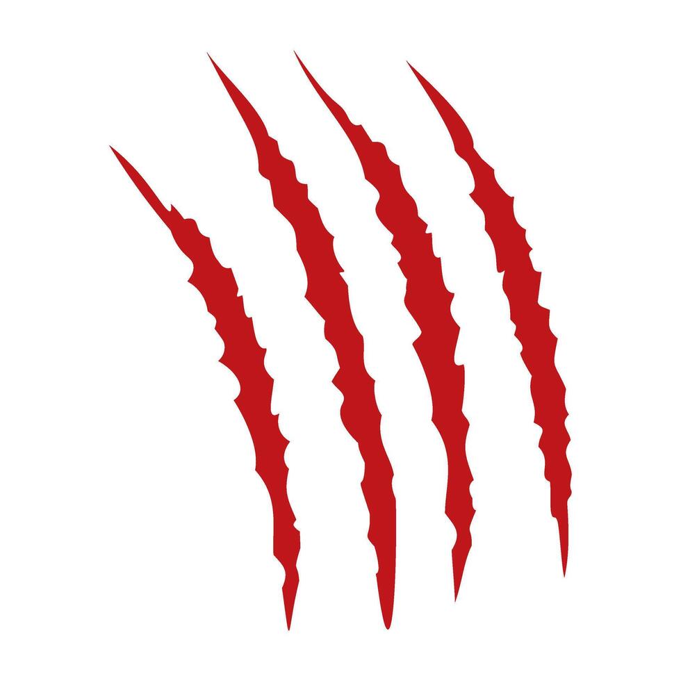 Red claws scratche animal. Four scratches shape. Wild animal claw marks.Funny element vector