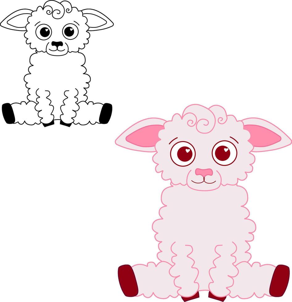 Nice cute cartoon sheep, graphic line illustration om transparent background vector