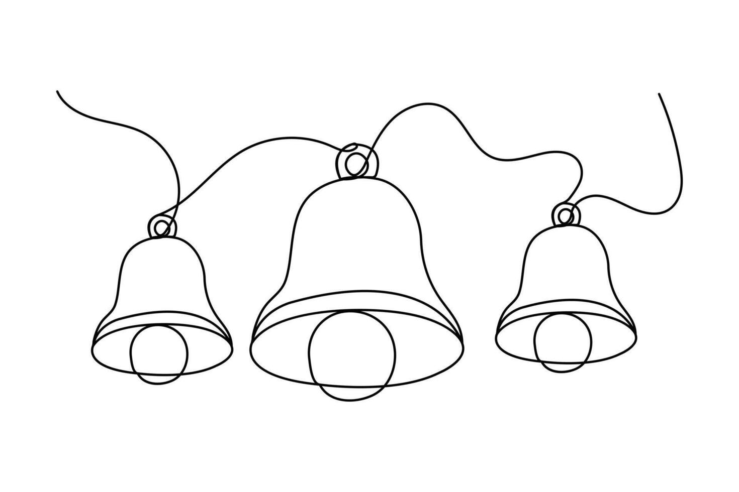 Christmas bell single line drawing of minimalist outline art design vector