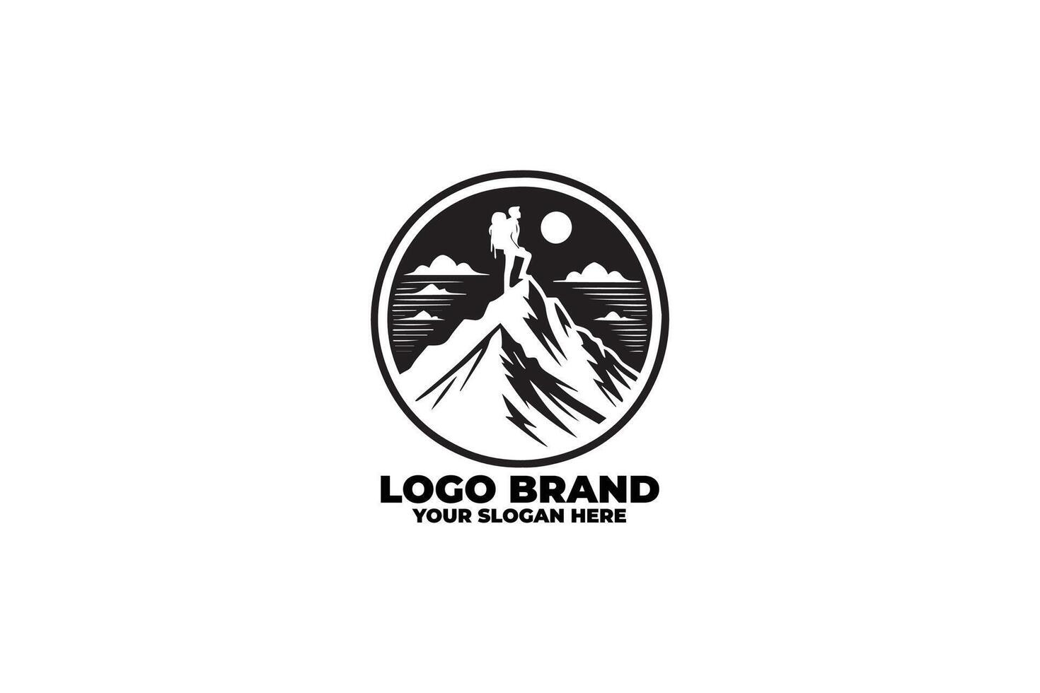 Clean and Monochrome Hiker Silhouette Emblem vector