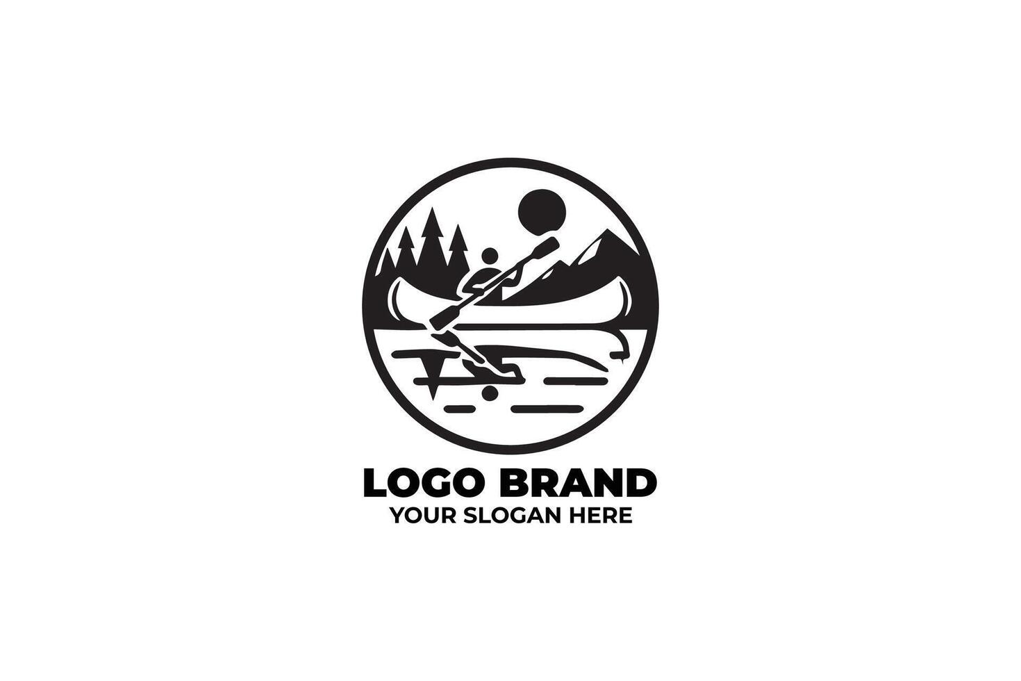 Minimalist Canoe on River Logo in Black and White vector