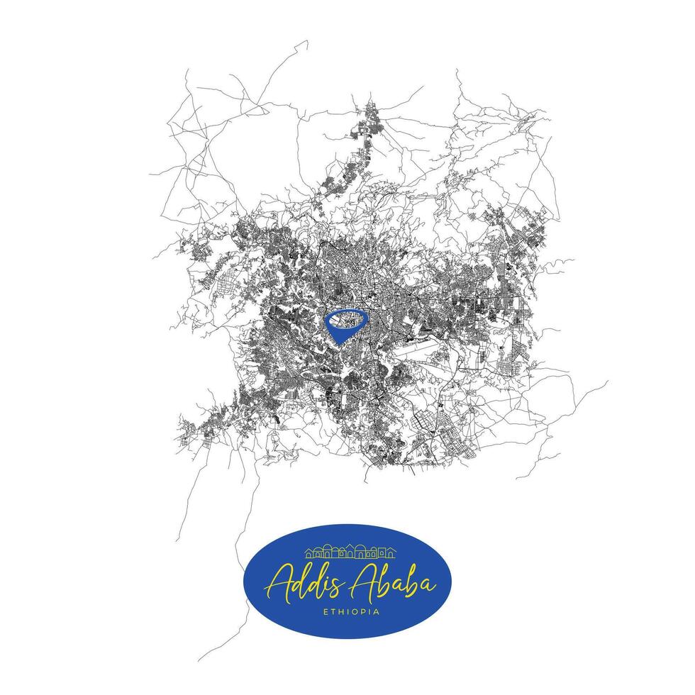 Addis Ababa,capital city of Ethiopia,Urban Streets Roads Map with city center location pin, illustration element image vector