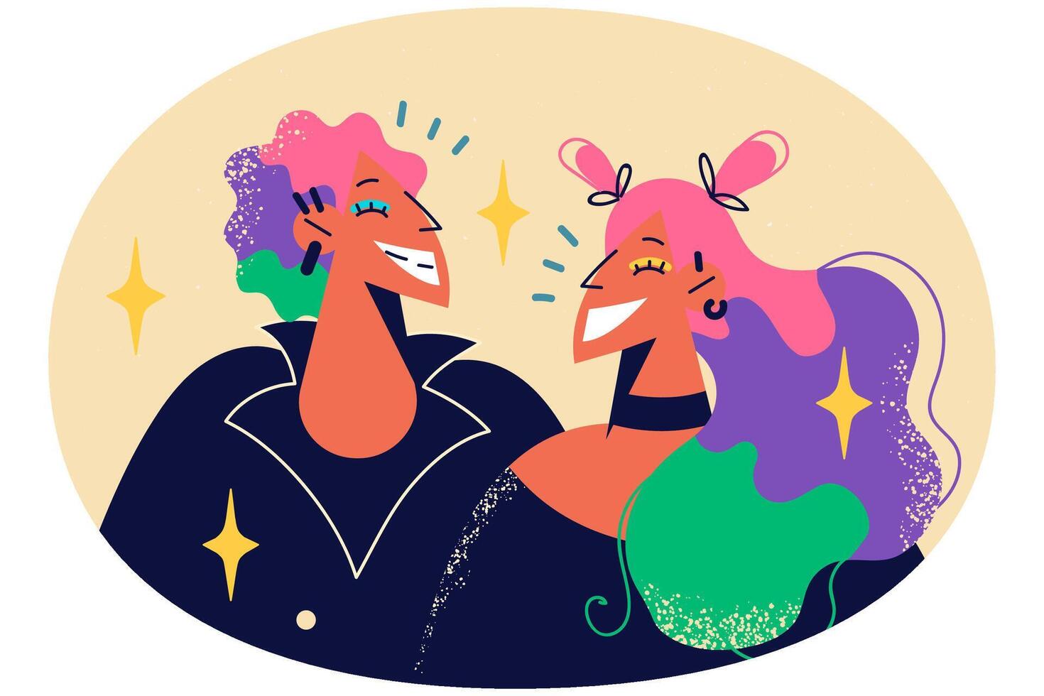 Smiling couple punks with colorful hair vector