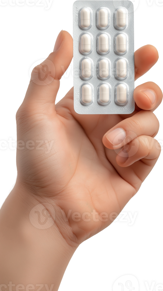 hand holding a tablet with pills on it png