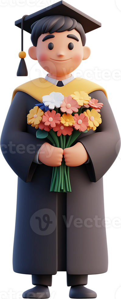 3d illustration student in cap and gown png
