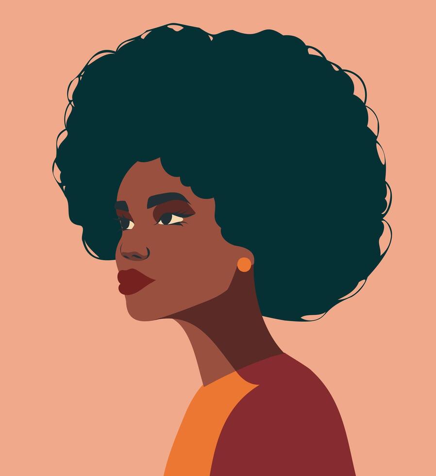 flat illustration of bright portrait of afro woman curly hair avatar. Avatar icons user profile media, design and development of websites and applications, icons vector