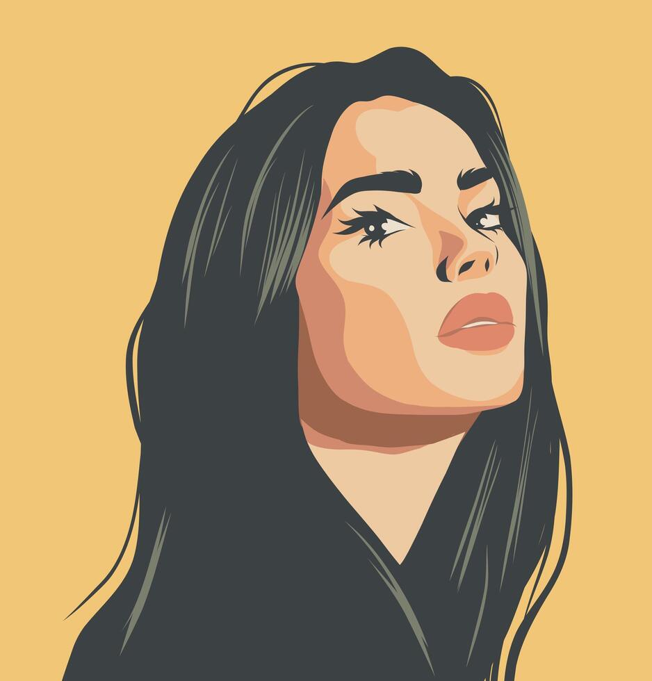 portrait illustration of beautiful brunette woman girl flat illustration. Avatar for social networks. Flat style vector
