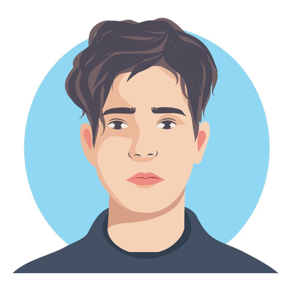 Handsome young man avatar for social network. Portrait pose straight. flat illustration. Simple flat style vector