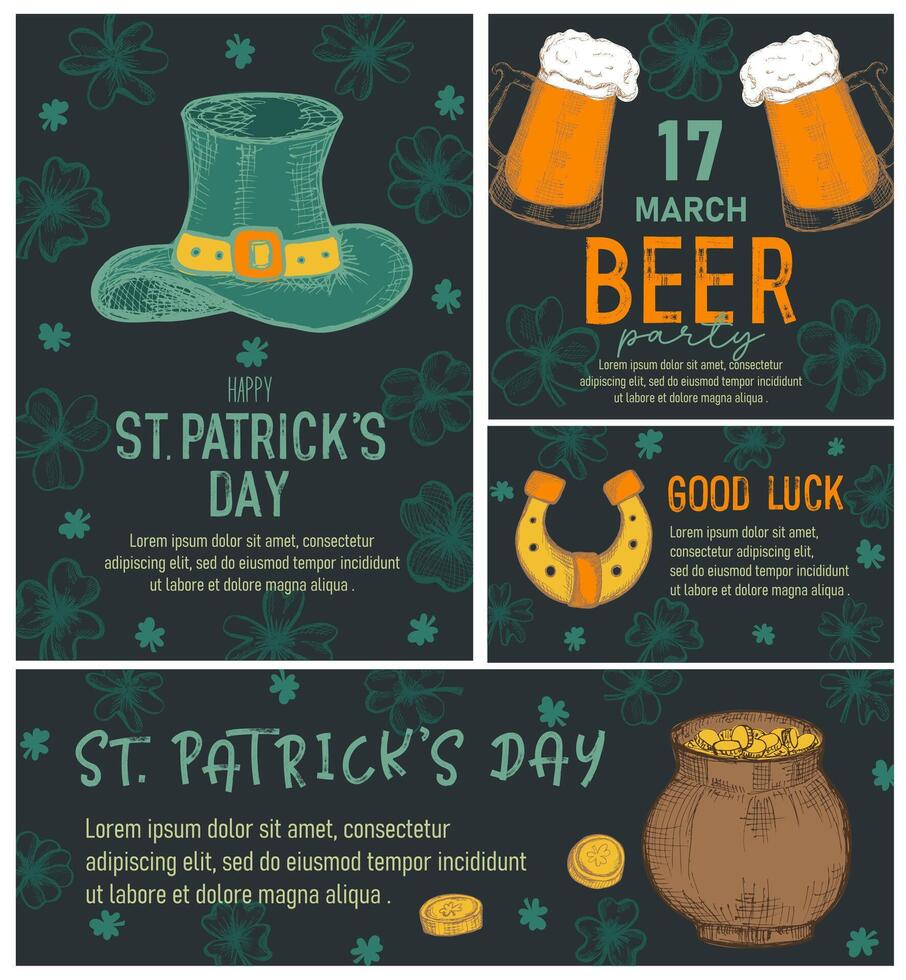 Set of trendy templates for Happy St Patrick's day, great for invitation, greeting cards, flyers, banners and posters vector