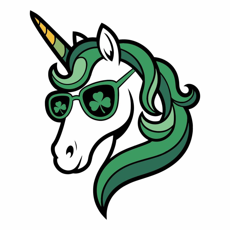 St. Patrick's Day Unicorn with Clover Sunglasses vector
