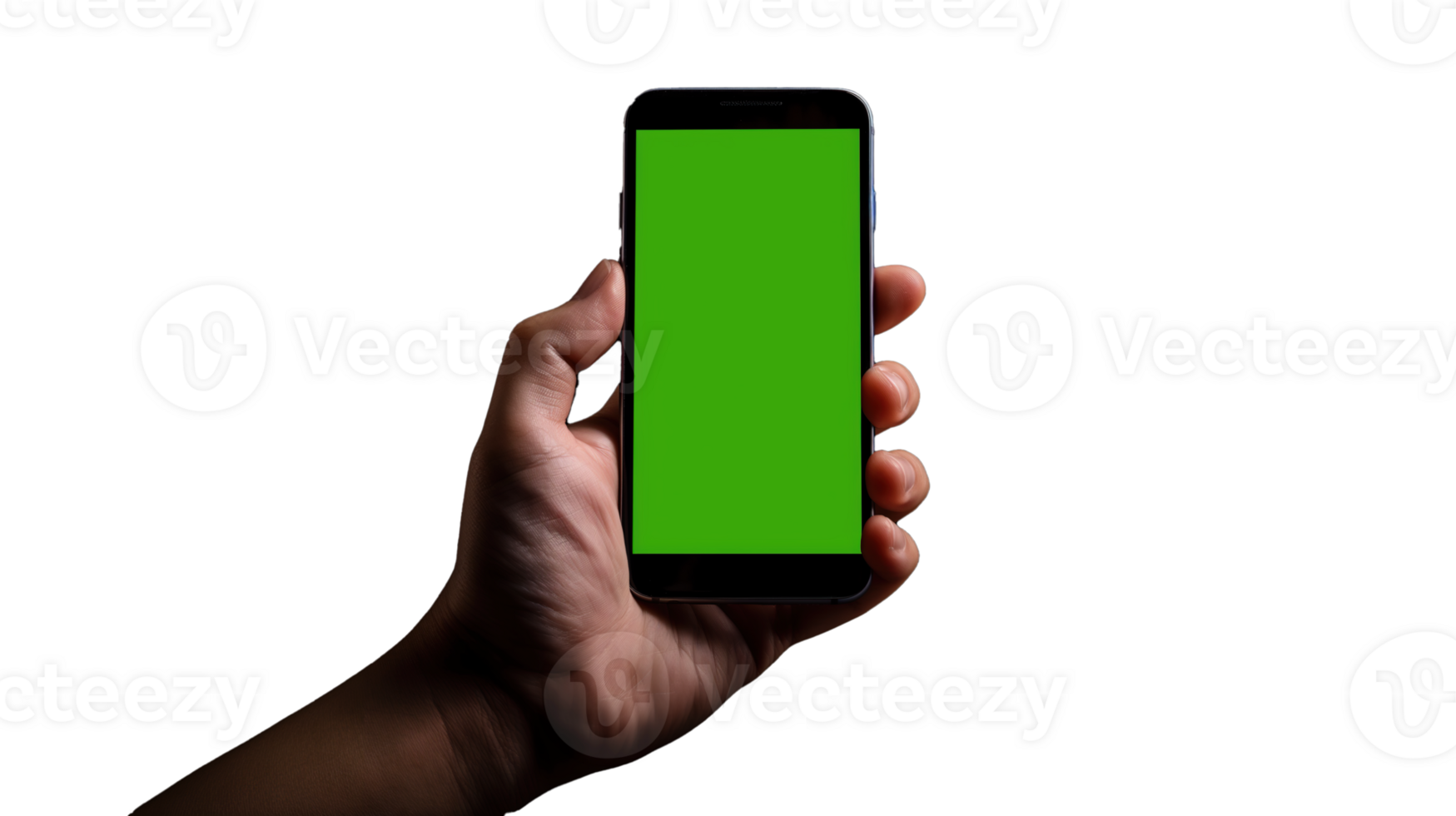 Hand Holding Smartphone with Green Screen on Transparent Background png