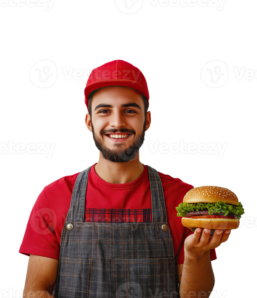 Fast Food Worker with hamburger on Transparent background png