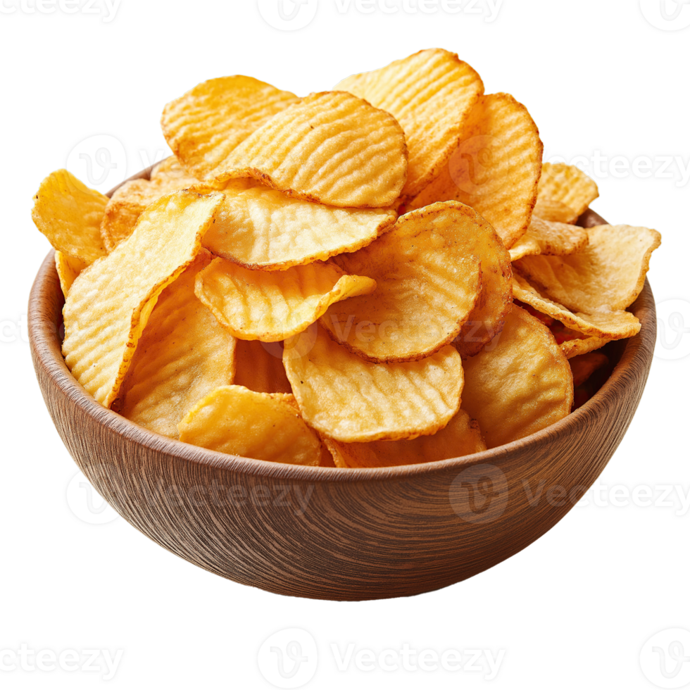 Corrugated Potato Chips in bowl on Transparent background png