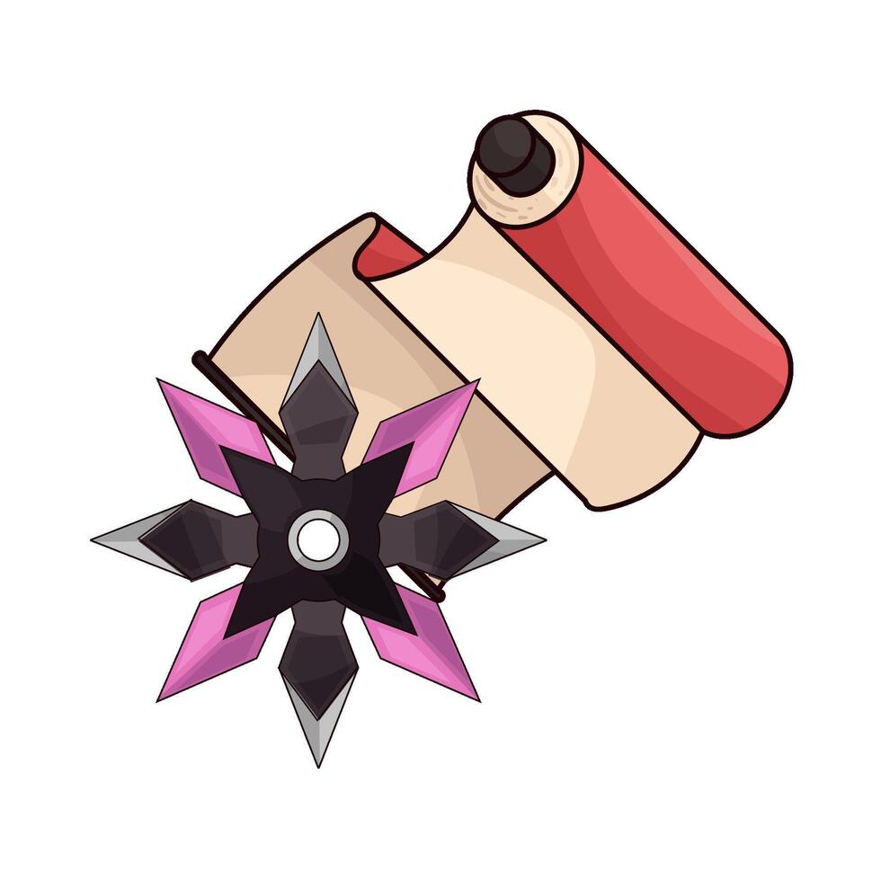 Illustration of shuriken with red paper roll vector