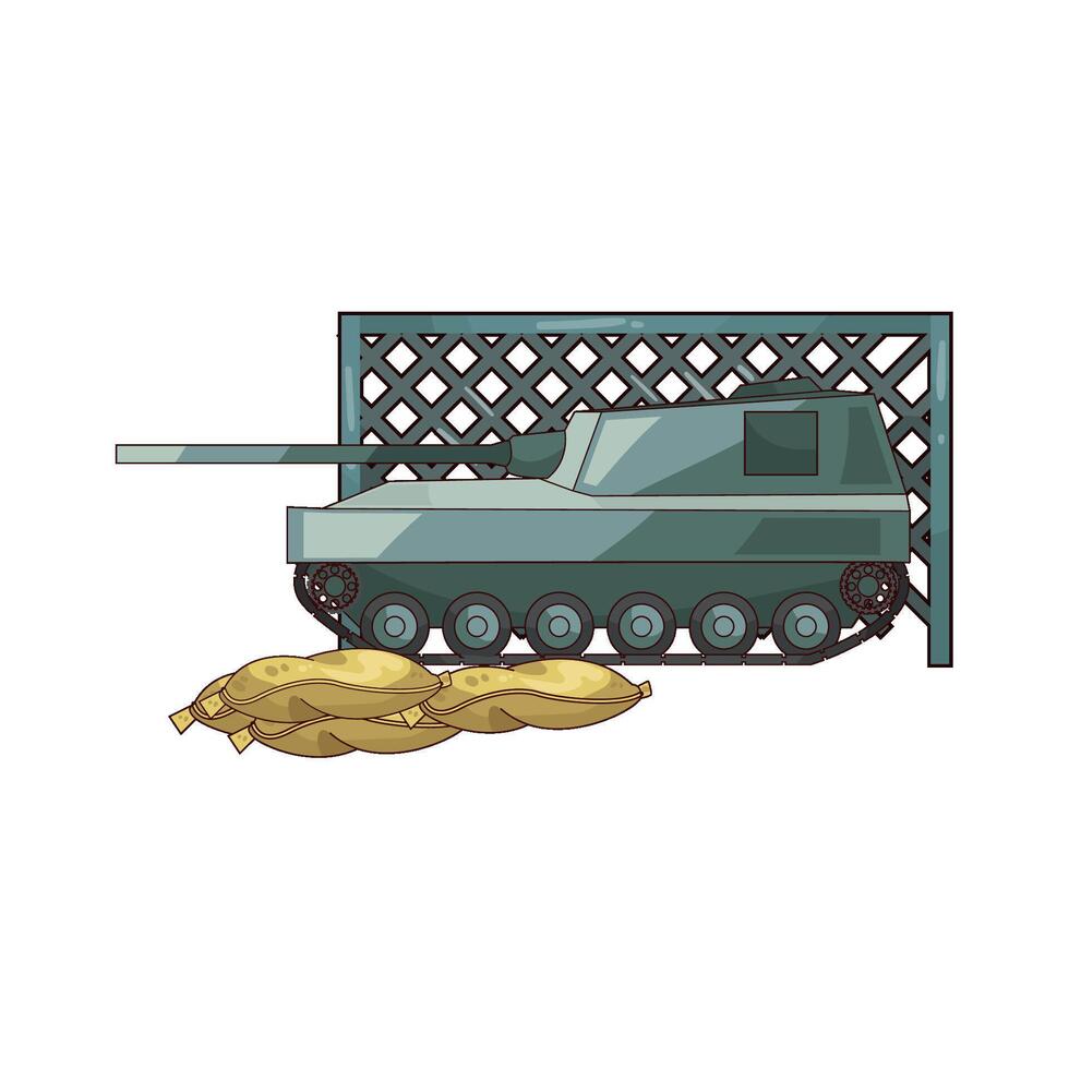 military tank and sandbag illustration vector