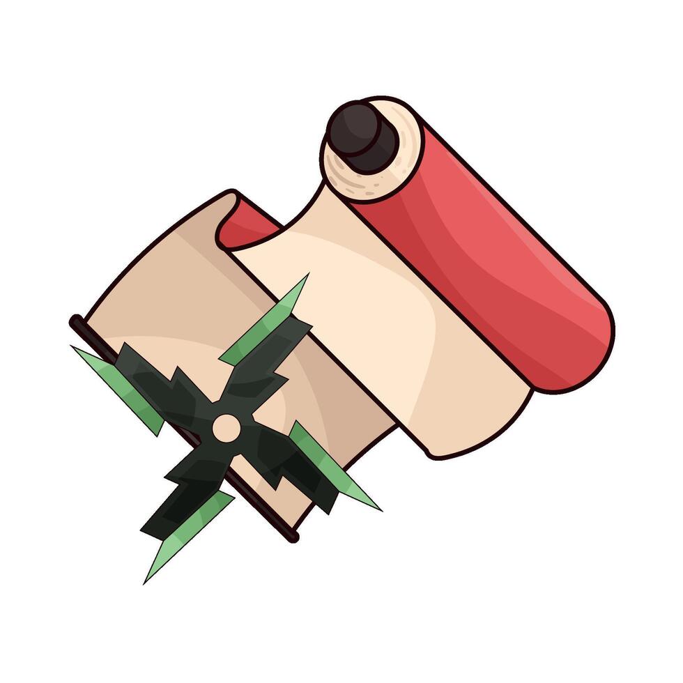 red paper roll and shuriken vector
