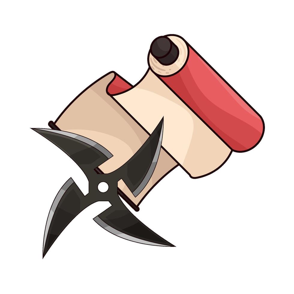 illustration of red paper roll and shuriken vector