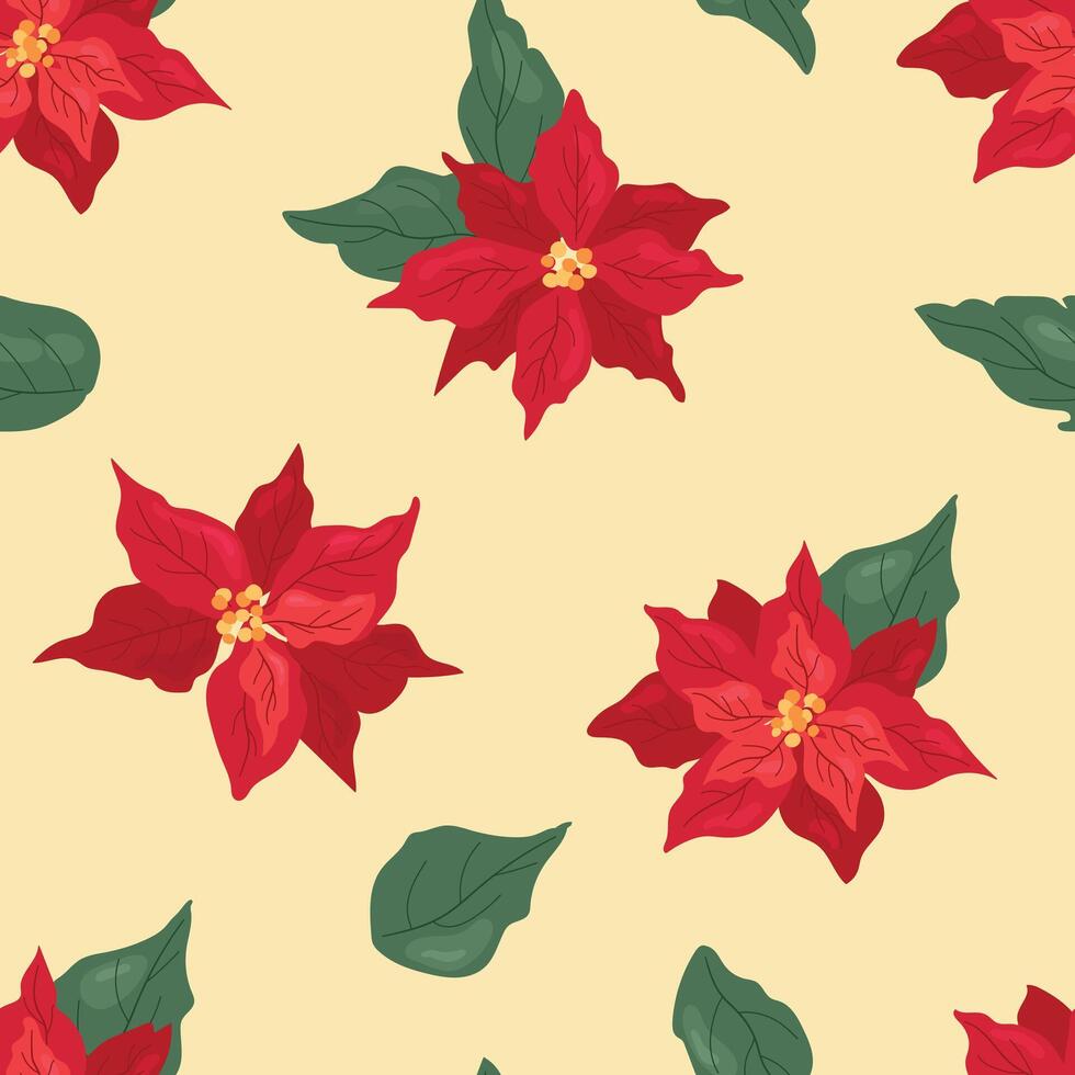 Seamless pattern with poissetia flowers vector