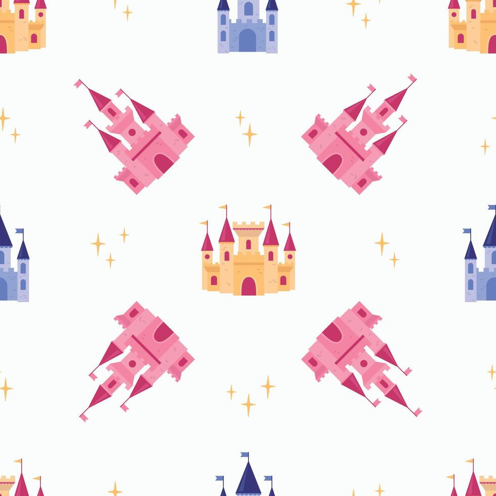 Seamless pattern with princess castles. Endless patterns for your design vector