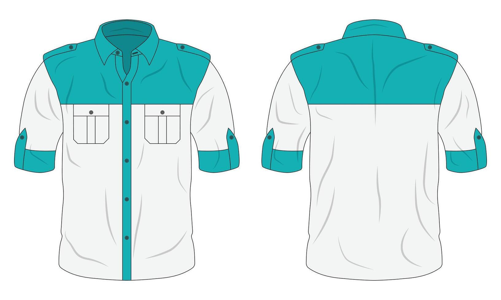 Button down work shirt mockup front and back view vector